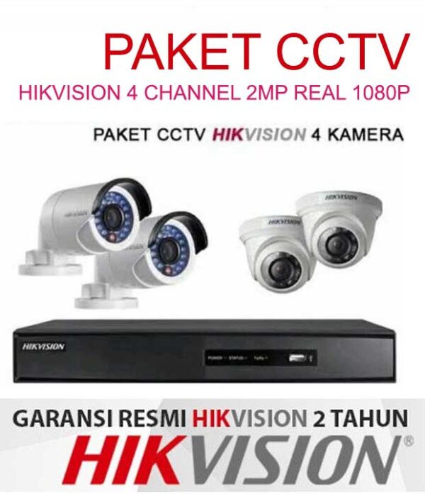 Paket CCTV Hikvision 4 Channel 2mp Real 1080p 4 Kamera
