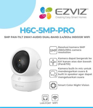 EZVIZ H6C-5MP-PRO 5MP 3K, Pan -Tilt 2way-Audio Dual-Band 2.4/5ghz Indoor Wifi