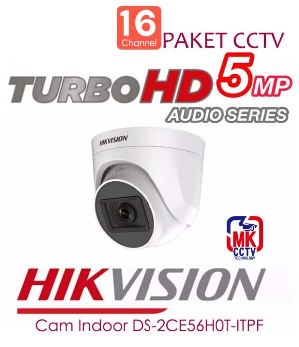 Paket CCTV Hikvision 16Ch 5MP Lite Lengkap dengan 16 Kamera, Tanpa HDD