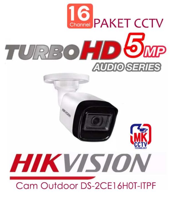Paket CCTV Hikvision 16Ch 5MP Lite Lengkap dengan 16 Kamera, Tanpa HDD