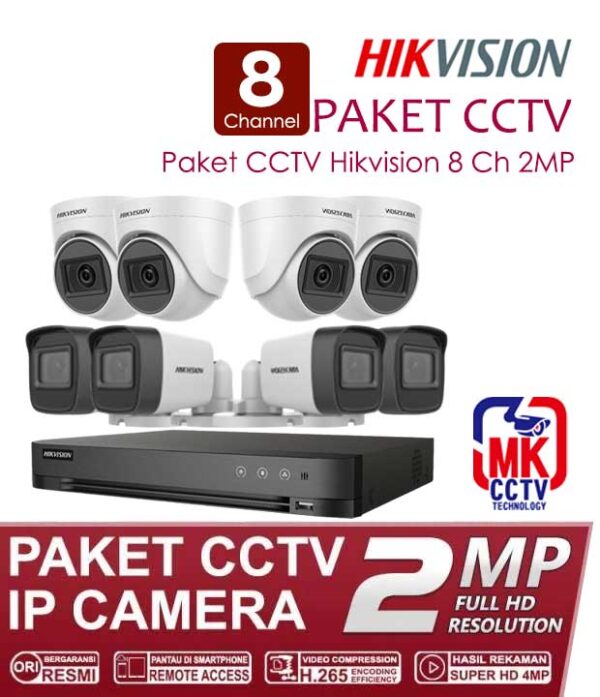 Paket CCTV HIKVISION 8 CHANNEL 2MP Full Audio Lengkap Dengan 8 Kamera
