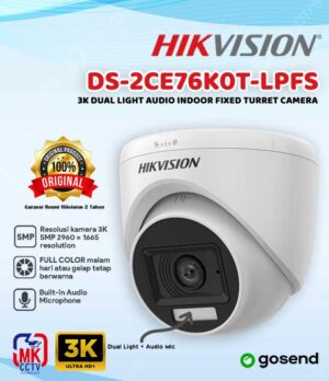 KAMERA CCTV INDOOR - HIKVISION DS-2CE76K0T-LPFS 5MP 3K Dual Light Audio