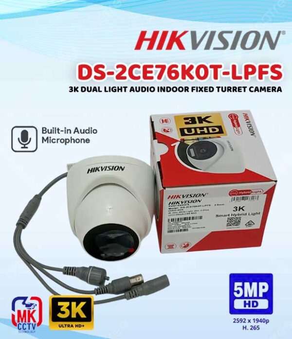 KAMERA CCTV INDOOR - HIKVISION DS-2CE76K0T-LPFS 5MP 3K Dual Light Audio
