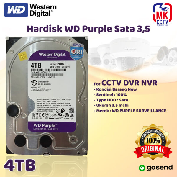 Hard disk WD Purple ORI 4TB Garansi 3Tahun | HDD CCTV Original | Internal Surveillance video