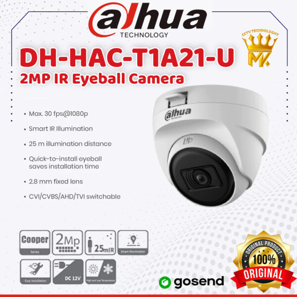 Kamera CCTV Dahua Indoor 2MP DH-HAC-T1A21-U | Dahua IR HDCVI Fixed-focal Eyeball Camera